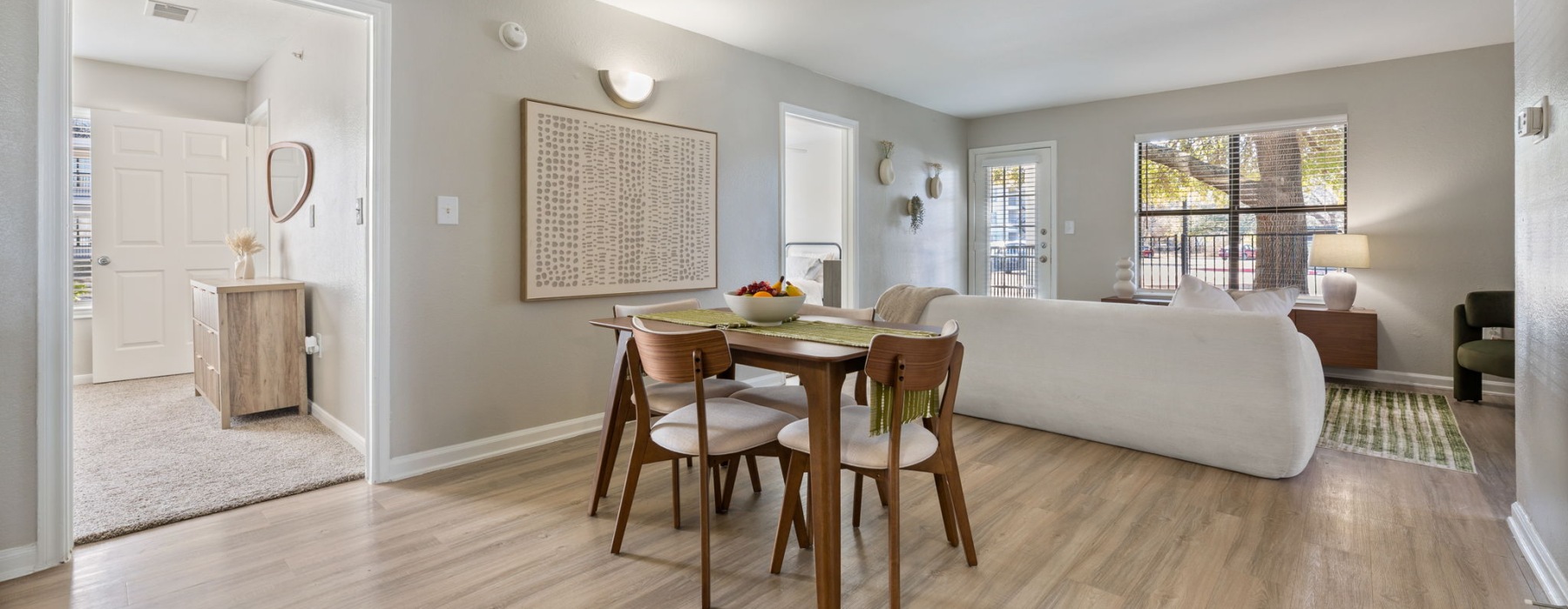 Warm, inviting dining area that flows into the living room