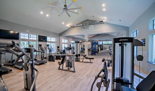 a gym with exercise equipment